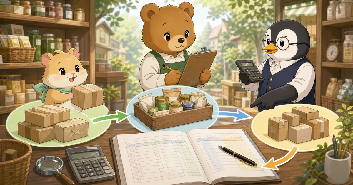 期首商品と当期仕入と期末商品を分けて売上原価の流れを確認するこぐま商会