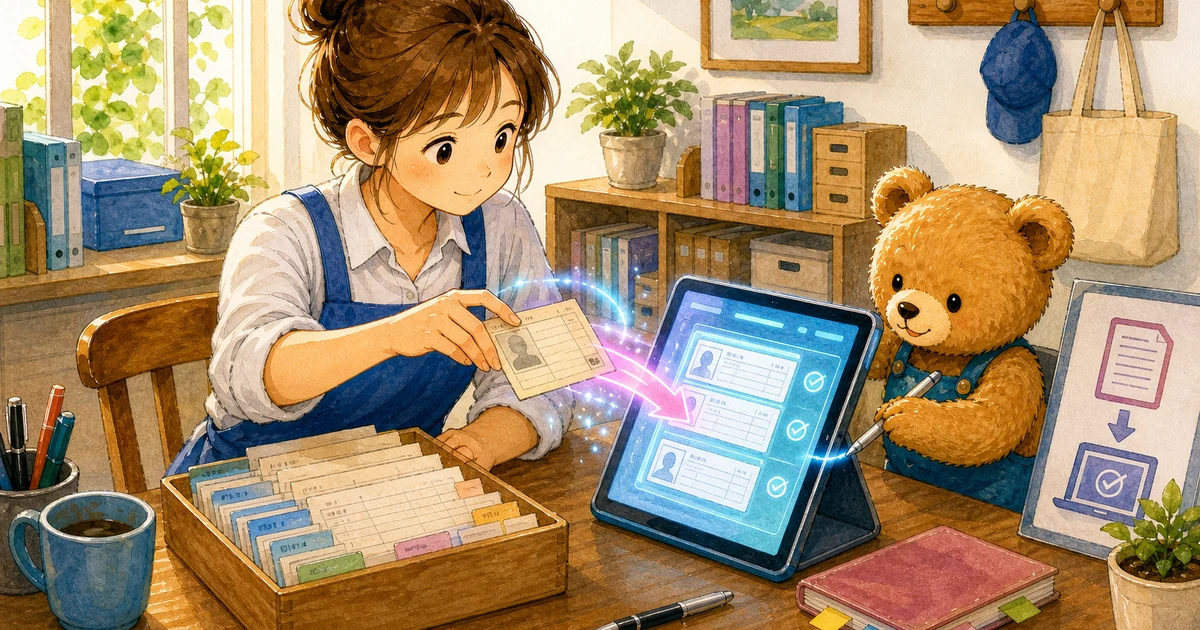 第3回第1問4:売掛金を電子記録債権に切り替えた仕訳の解説用ヒーロー画像。こぐま商会で銀行通知と台帳を照合しながら、回収や決算振替の科目を確認する場面