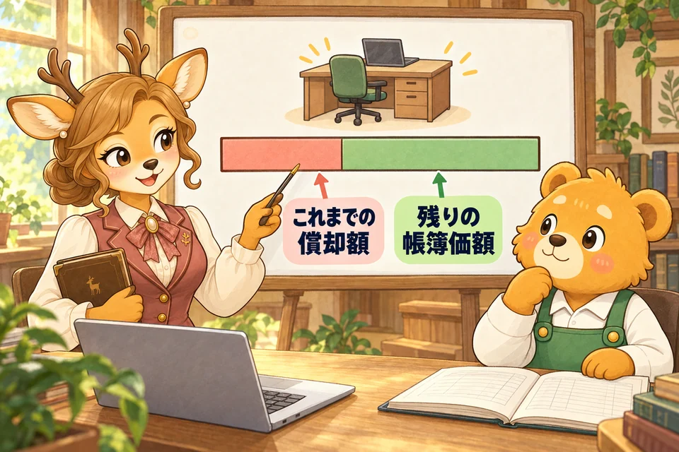 備品の減価償却を、取得したときからの累計で確認する。
