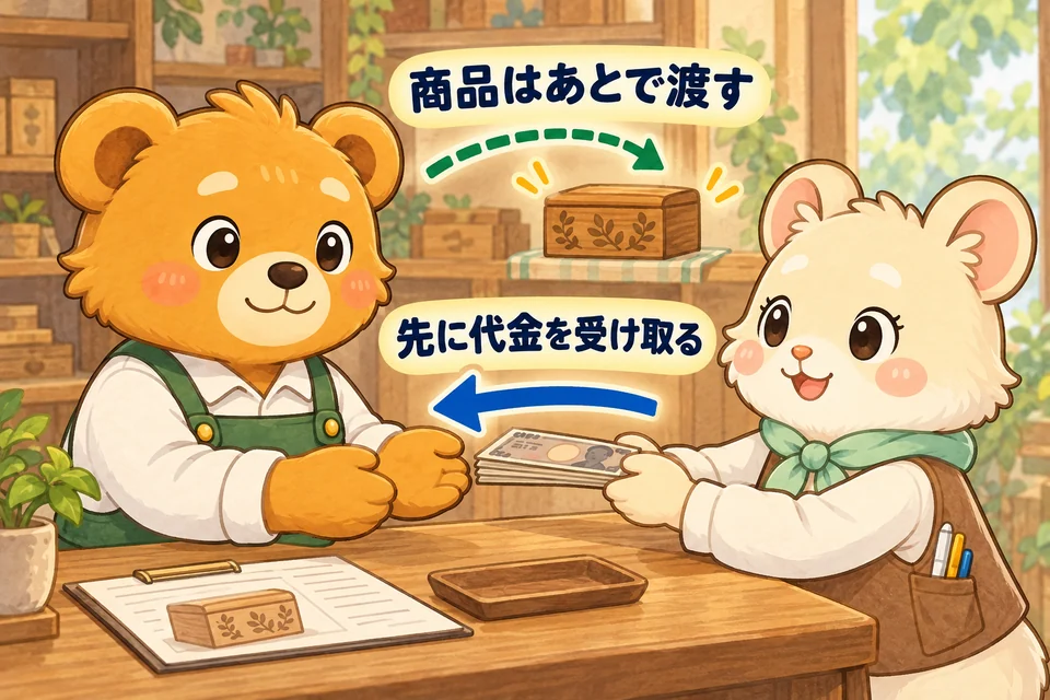 商品を渡す前に、お客さまから代金の一部を先に受け取る。