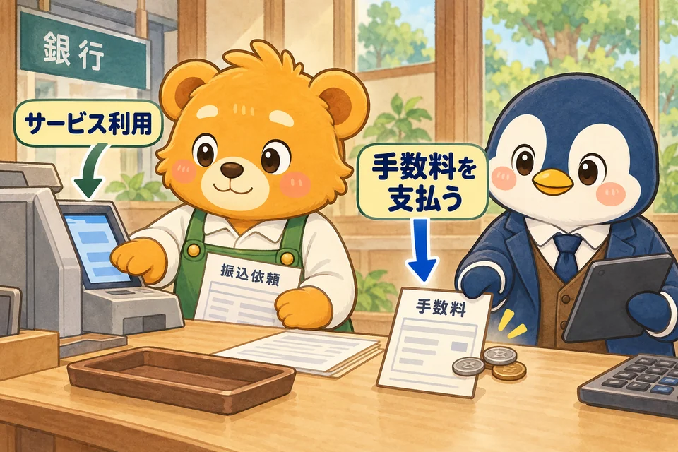 振込などのサービスに対して、銀行等へ手数料を支払う。