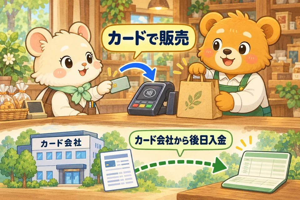 カードで販売し、後日カード会社から代金を受け取る。