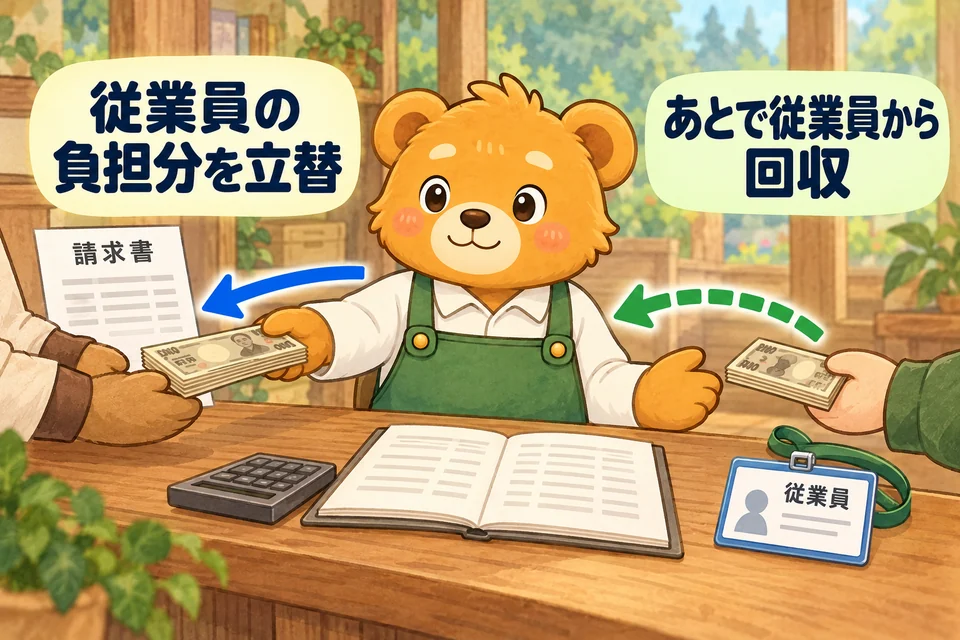 会社が従業員本人の負担分を立て替え、あとで回収する。