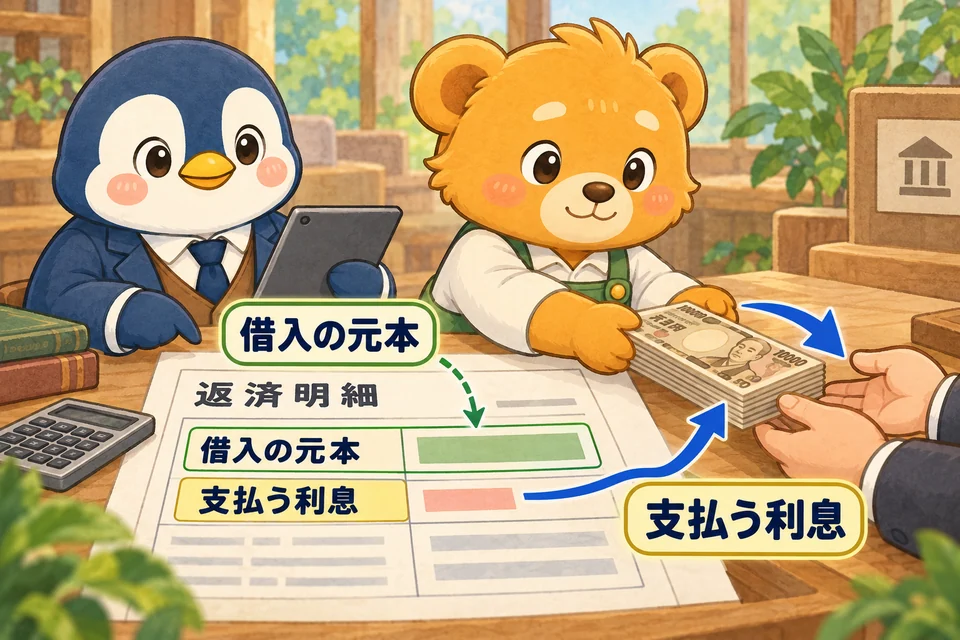 借りたお金の使用に対して、元本とは別に利息を支払う。