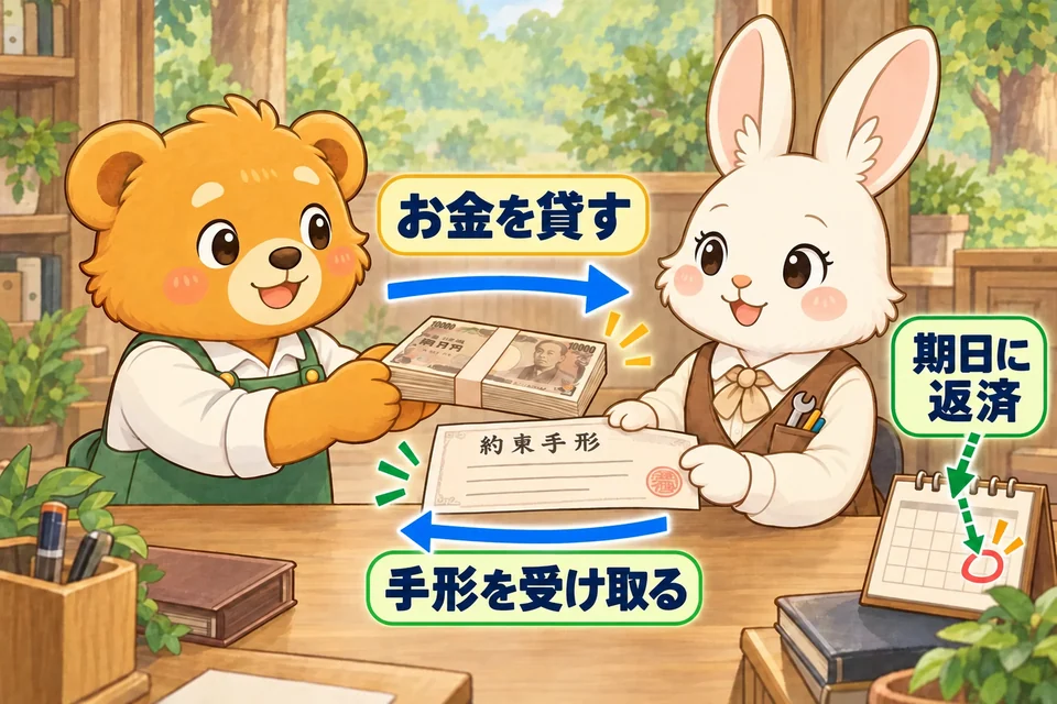 お金を貸し、その返済の約束として手形を受け取る。