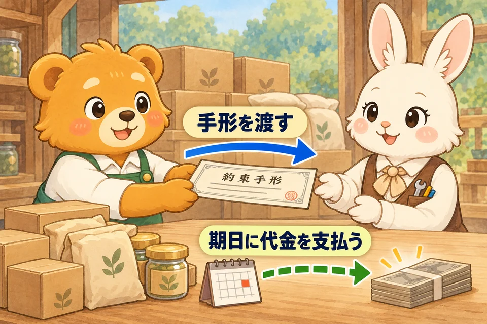 商品代金の支払いのため手形を振り出し、期日に支払う。
