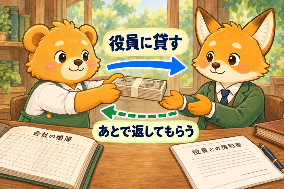 会社から役員へ貸したお金について、返済の約束を記録する。