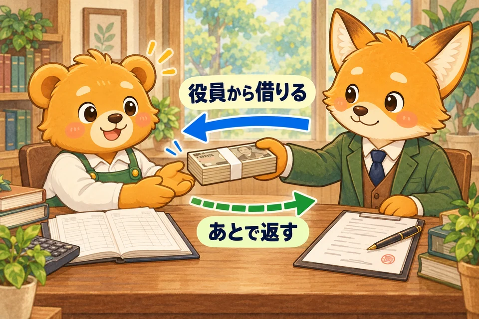 会社が役員から一時的にお金を借り、返済を約束する。