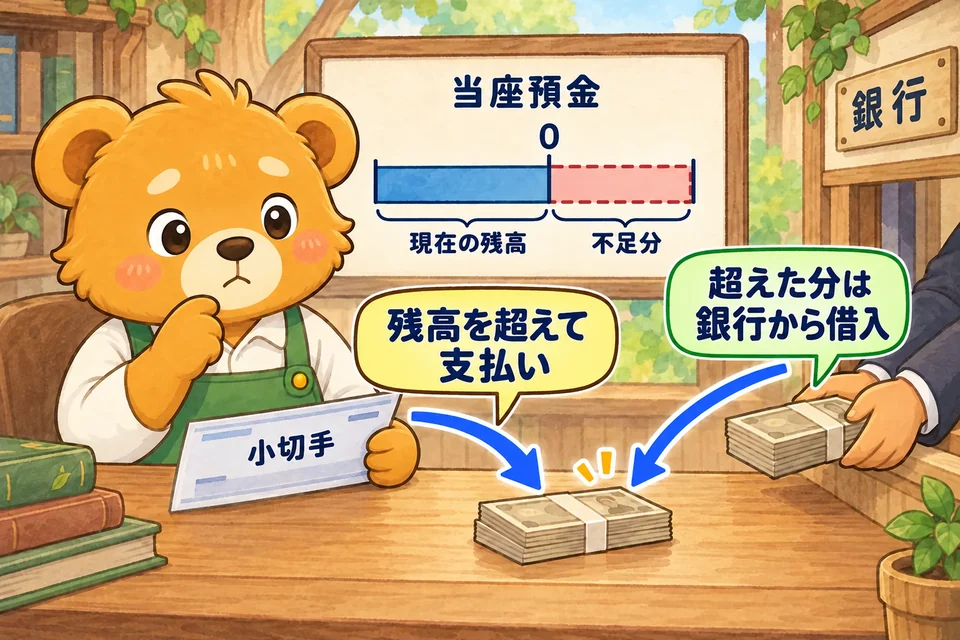 当座預金の残高を超える支払いを、契約に基づき銀行が立て替える。