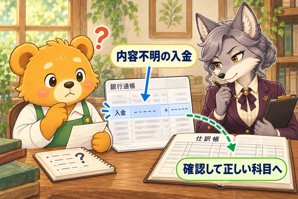 内容がまだ分からない入金を、一時的に受け取ったものとして記録する。