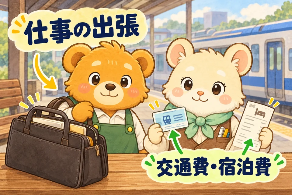 仕事の出張に使った交通費や宿泊費を、会社の費用として精算する。