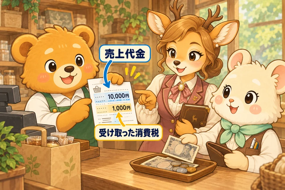 売上代金と一緒に受け取った消費税の部分を区別して記録する。